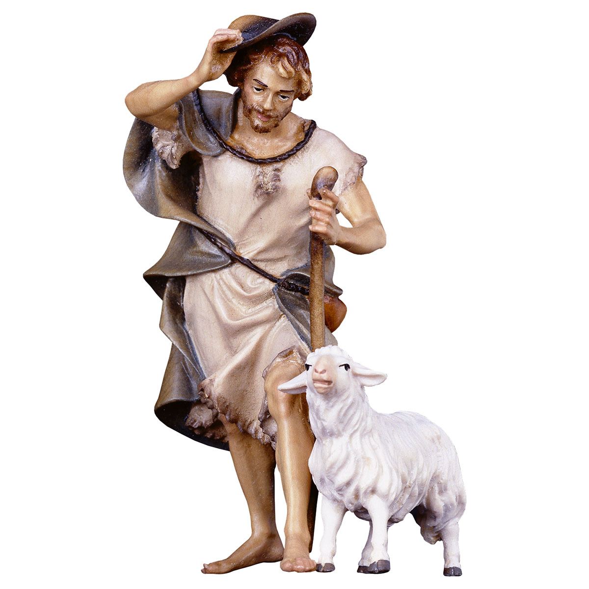 Hirte mit Stock und Schaf